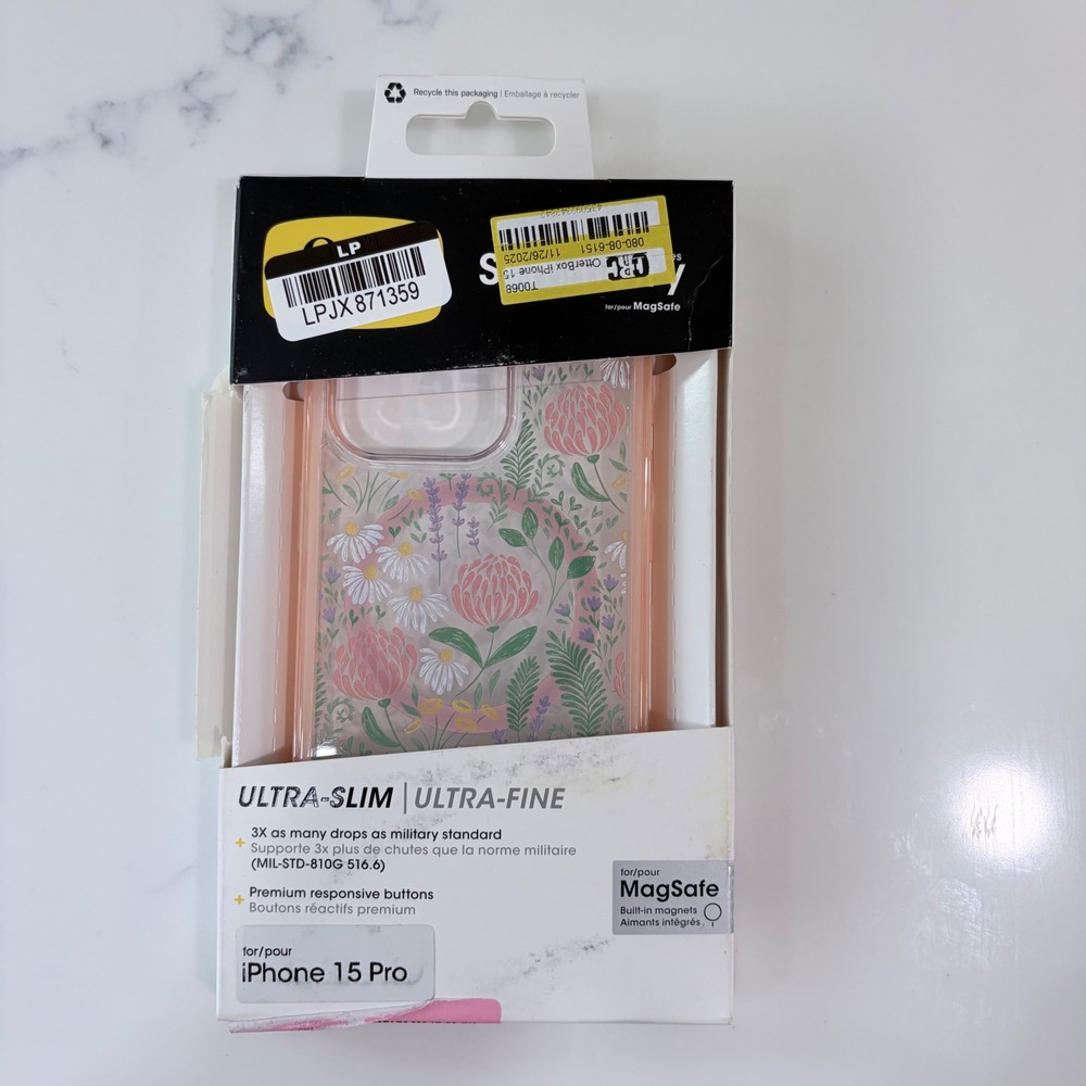 OtterBox iPhone 15 Pro Symmetry Case MagSafe Floral Clear Pink Botanical Slim